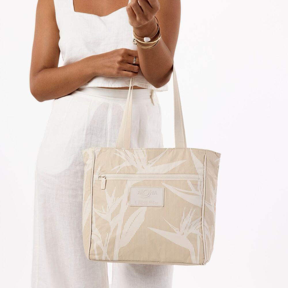 Aloha Collection• Go-To Tote Bag in Paradise Tiny Stripe Iced Coffee Sandstone